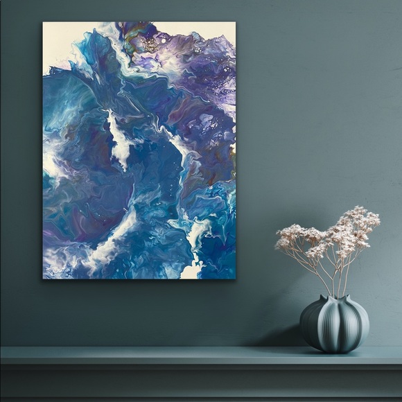 Painting - Fluid Art Original 16x20 Canvas - “Royal Waters”